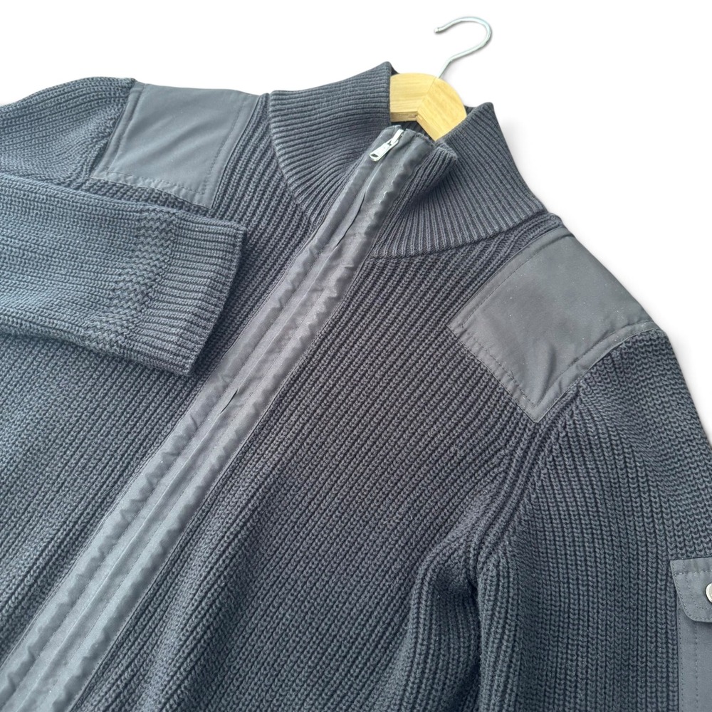 Lauren Active Ralph Lauren Full Zip Cardigan Women L Black Ribbed Cable Knit